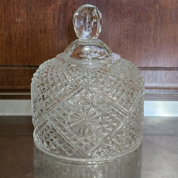 Fostoria Avon Diamond Starburst Cheese Butter Dome Lid Cloche 4" pressed glass - Picture 2 of 9
